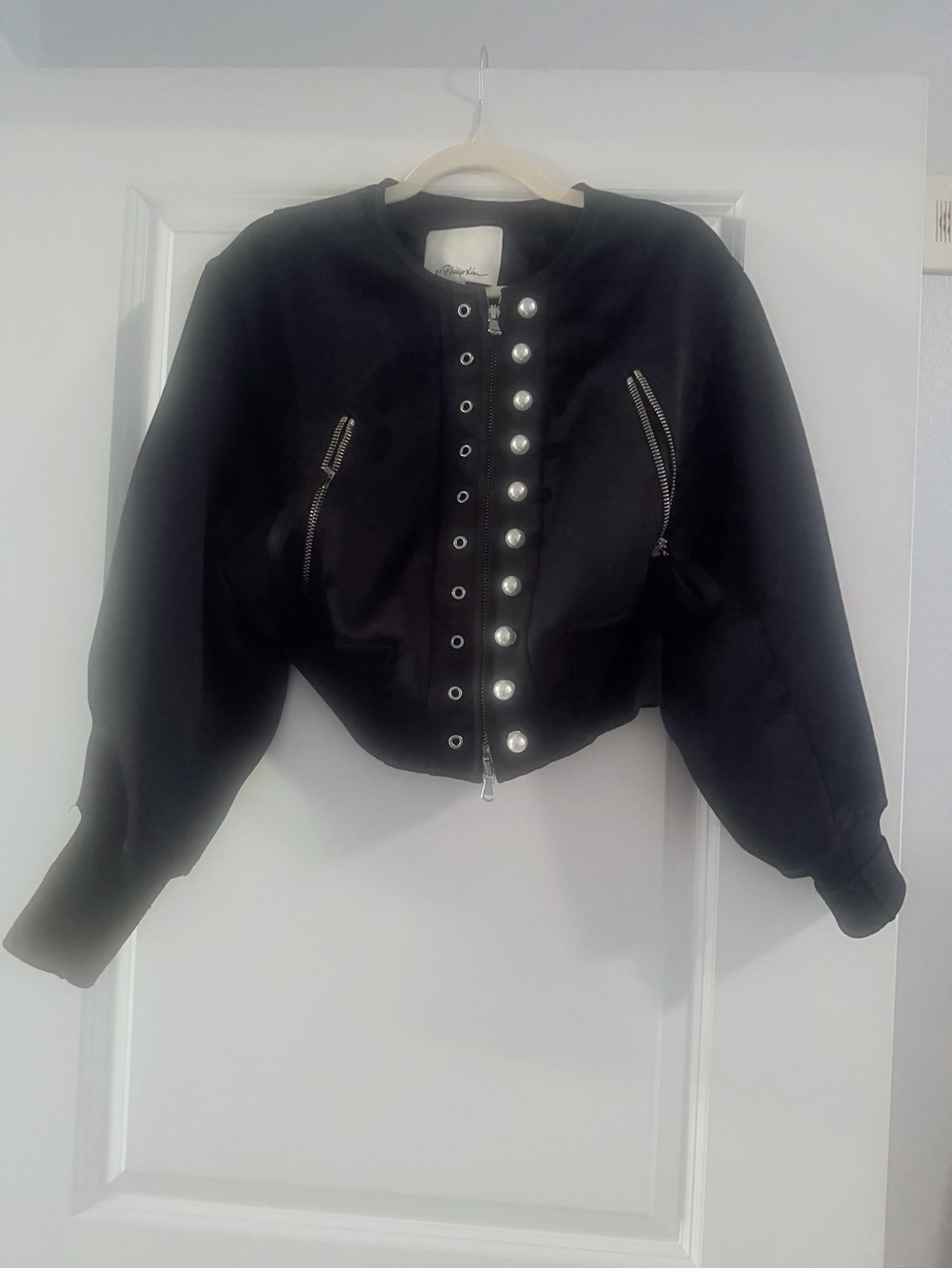 3.1 Phillip Lim Black Bomber Jacket with Pearl-Style Buttons